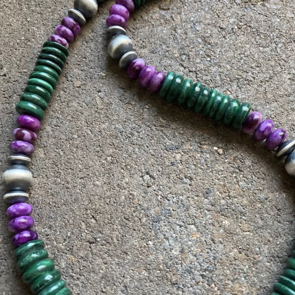 Sterlingsilver Greenmalachite Sugilitebeadnecklace - image 7